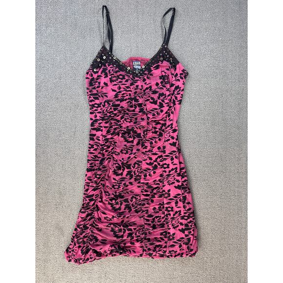 Free People Dress Ruched Mini Bodycon Sequin Pink Floral Size 8 - Picture 2 of 8